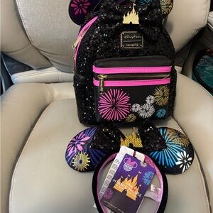 Disney Parks Minnie Mouse the Main Attraction Fireworks Backpack and ears
